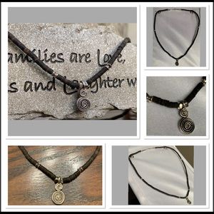 Vintage Silver Wood Bead Necklace Thai Handmade 8”